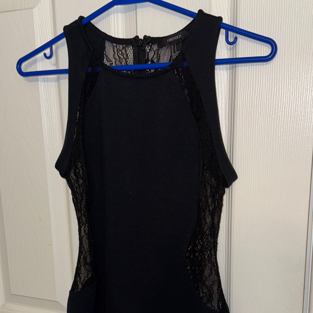 Black Sleeveless Dress with Lace Accents